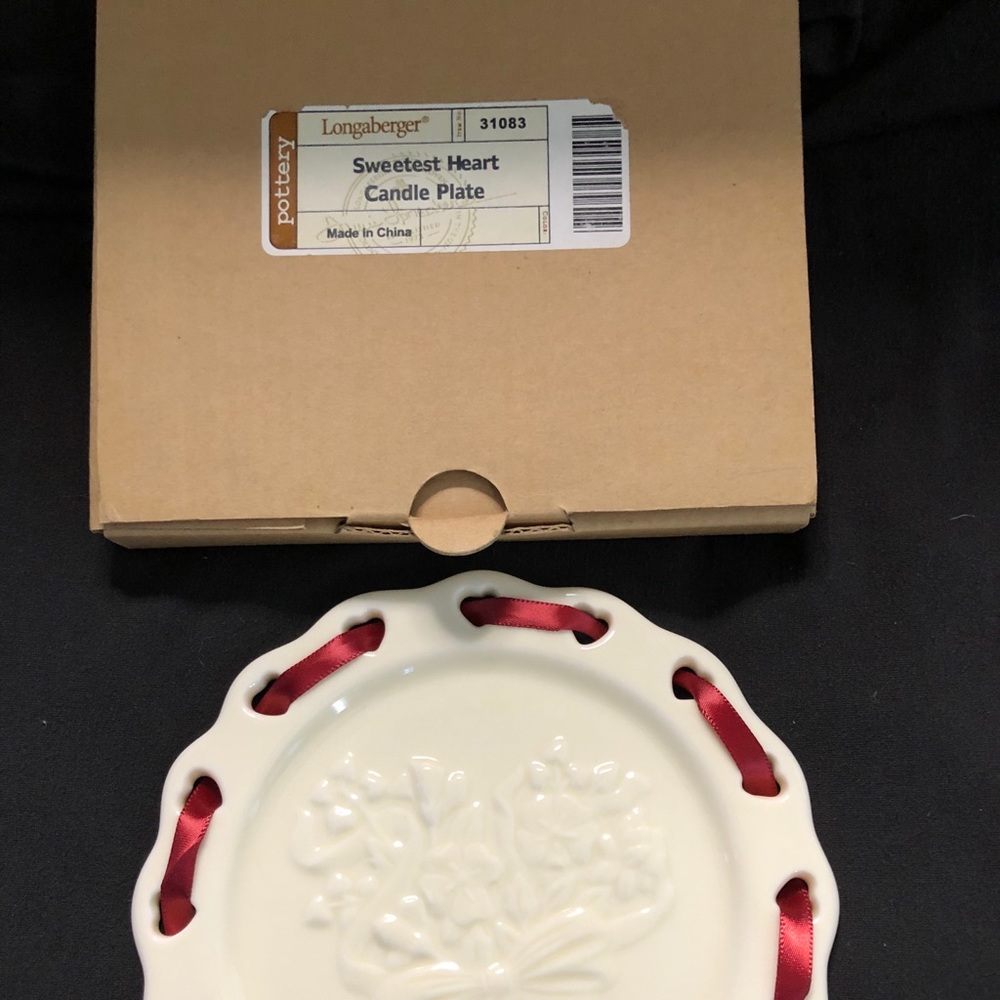Longaberger Sweetest Heart Candle Plate Ivory NIB